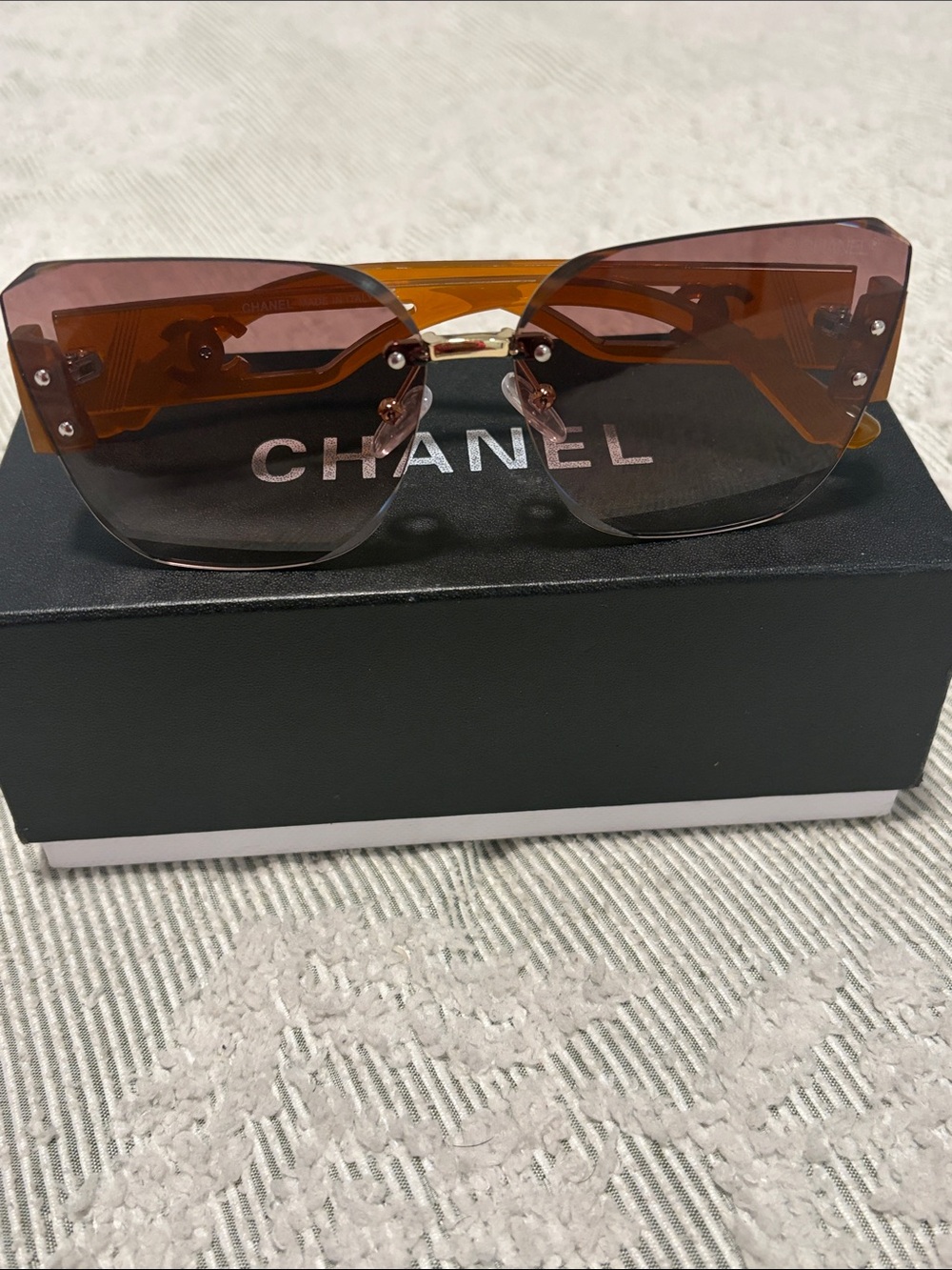 Rimless Sunglasses in Brown Gradient with Gold Accents